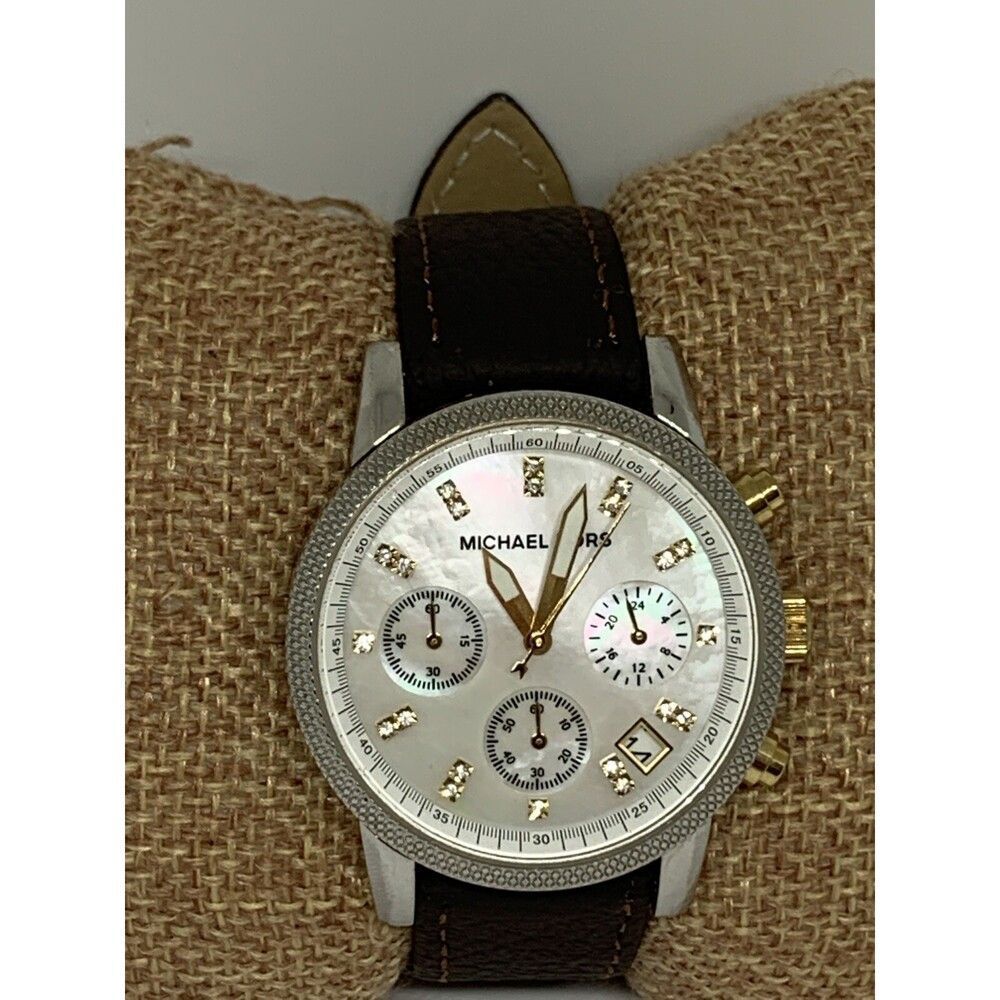 Michael Kors Jet Set MK5057 Womens Brown Leather Analog Dial Quartz Watch WFH190 - Picture 2 of 10